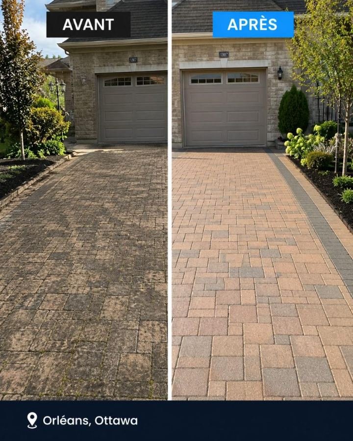 Pavés-uni d'allée redonnés à neuf après lavage à pression à Orléans