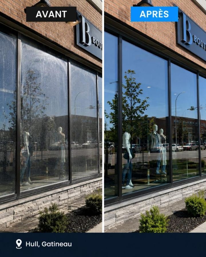 Vitrine commerciale parfaitement nettoyée à Hull par QNett Services